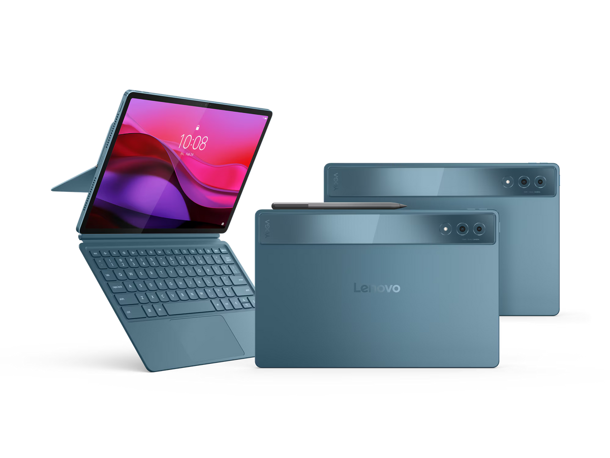 Lenovo Yoga Tab Plus 12.7-inch Android tablet in Tidal Teal with folio keyboard and pen, sold in Qatar by SA Technology