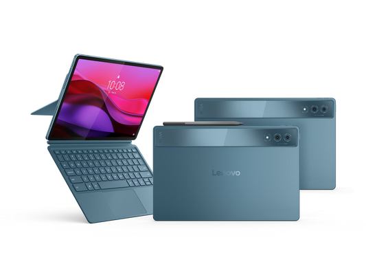 Lenovo Yoga Tab Plus 12.7-inch Android tablet in Tidal Teal with folio keyboard and pen, sold in Qatar by SA Technology